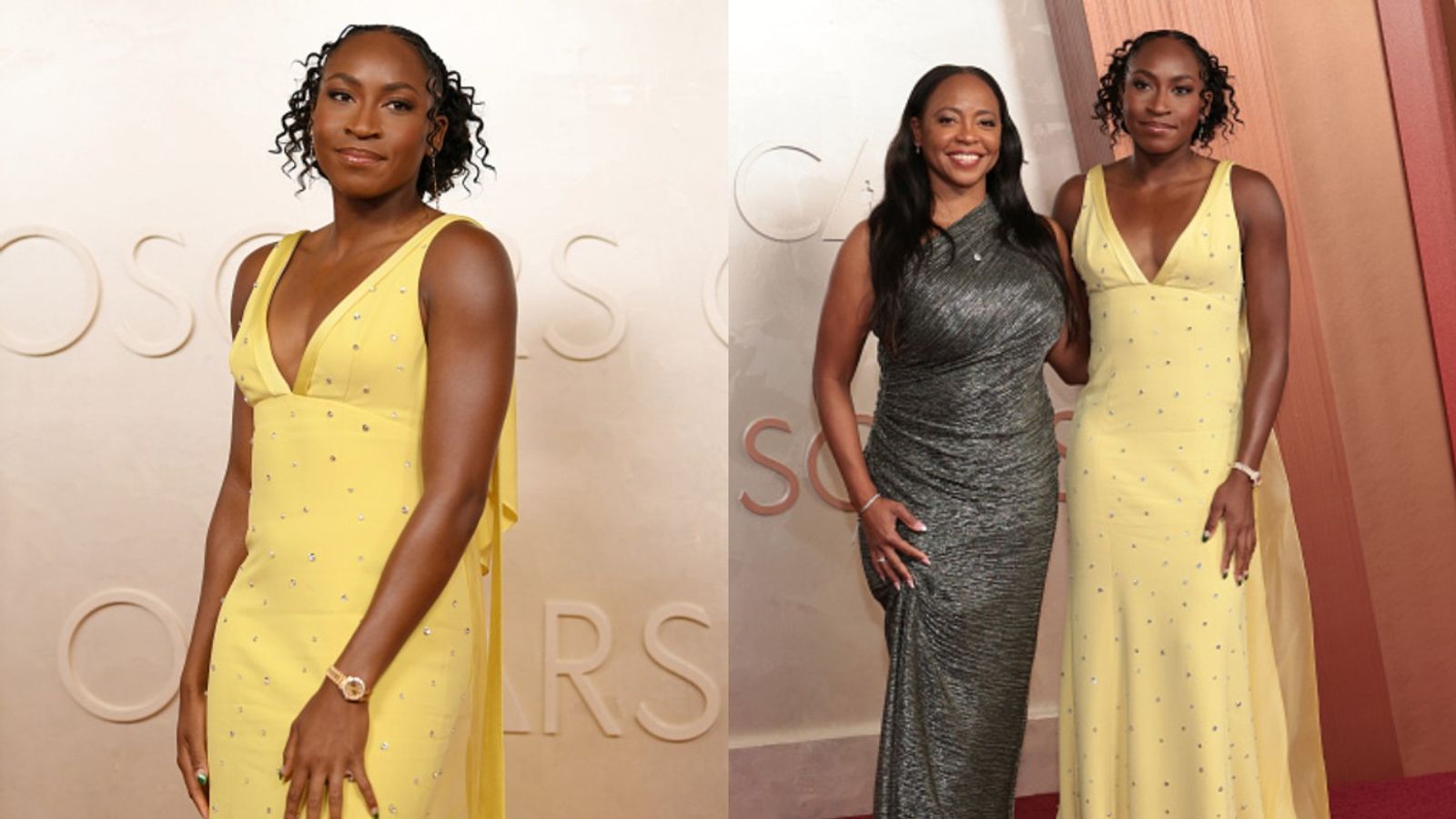 Tennis Superstar Coco Gauff turn heads at the 2025 Oscars with stunning fashion choice Coco Gauff in the frame along with her Mother