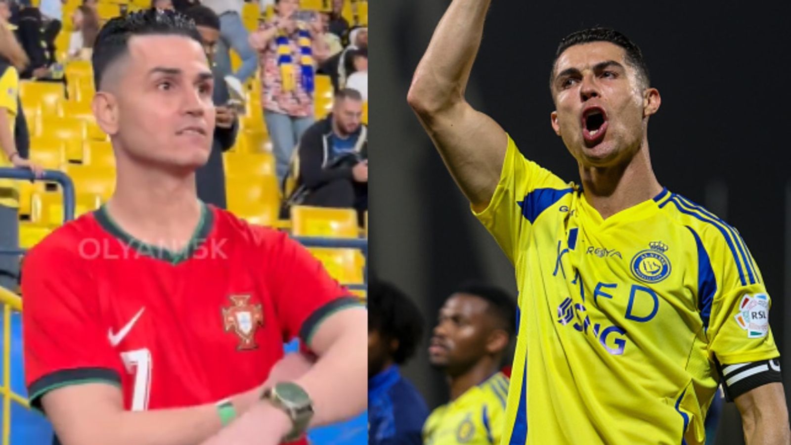 Cristiano Ronaldo brutally confronts his lookalike during Al Nassr's draw against Al Shabab, says 'You're Very Ugly' Cristiano Ronaldo and Gokmen Akdogan in the frame