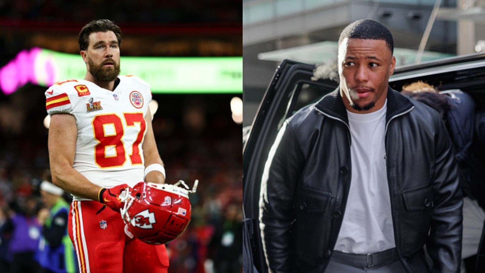 "I don't like that," Travis Kelce voices hate as Saquon Barkley secures new contract with Eagles Travis Kelce and Saquon Barkley in the frame (via Getty)