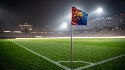 Why FC Barcelona vs Osasuna La Liga Match Was Canceled? A corner flag bearing the logo of FC Barcelona before the La Liga EA Sports match between FC Barcelona and CA Osasuna