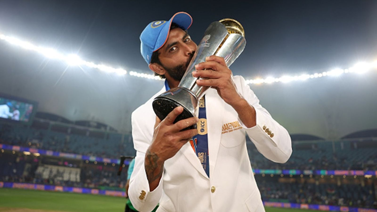 Ravindra Jadeja responds to retirement rumours with four-word post after scoring winning runs in Champions Trophy 2025 final Ravindra Jadeja of India poses for a photo with the ICC Champions Trophy at Dubai International Stadium on March 09, 2025.