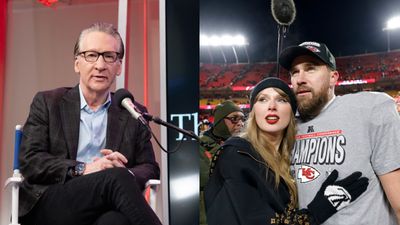 Taylor Swift and Travis Kelce’s Relationship Surpasses a Year, Leaving Bill Maher Amused Bill Maher, Taylor Swift and Travis Kelce in the frame