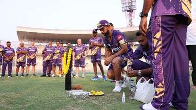 KKR team do special pooja on Eden Gardens before starting IPL 2025 training camp, new captain Ajinkya Rahane leads the rituals Ajinkya Rahane at KKR puja