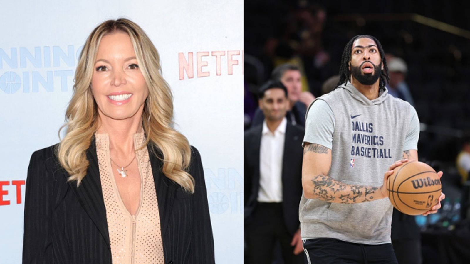 'He wasn't happy': Lakers Boss Jeanie Buss Opens Up On Letting Anthony Davis Go In Exchange For Luka Doncic Jeanie Buss and Anthony Davis in the frame.