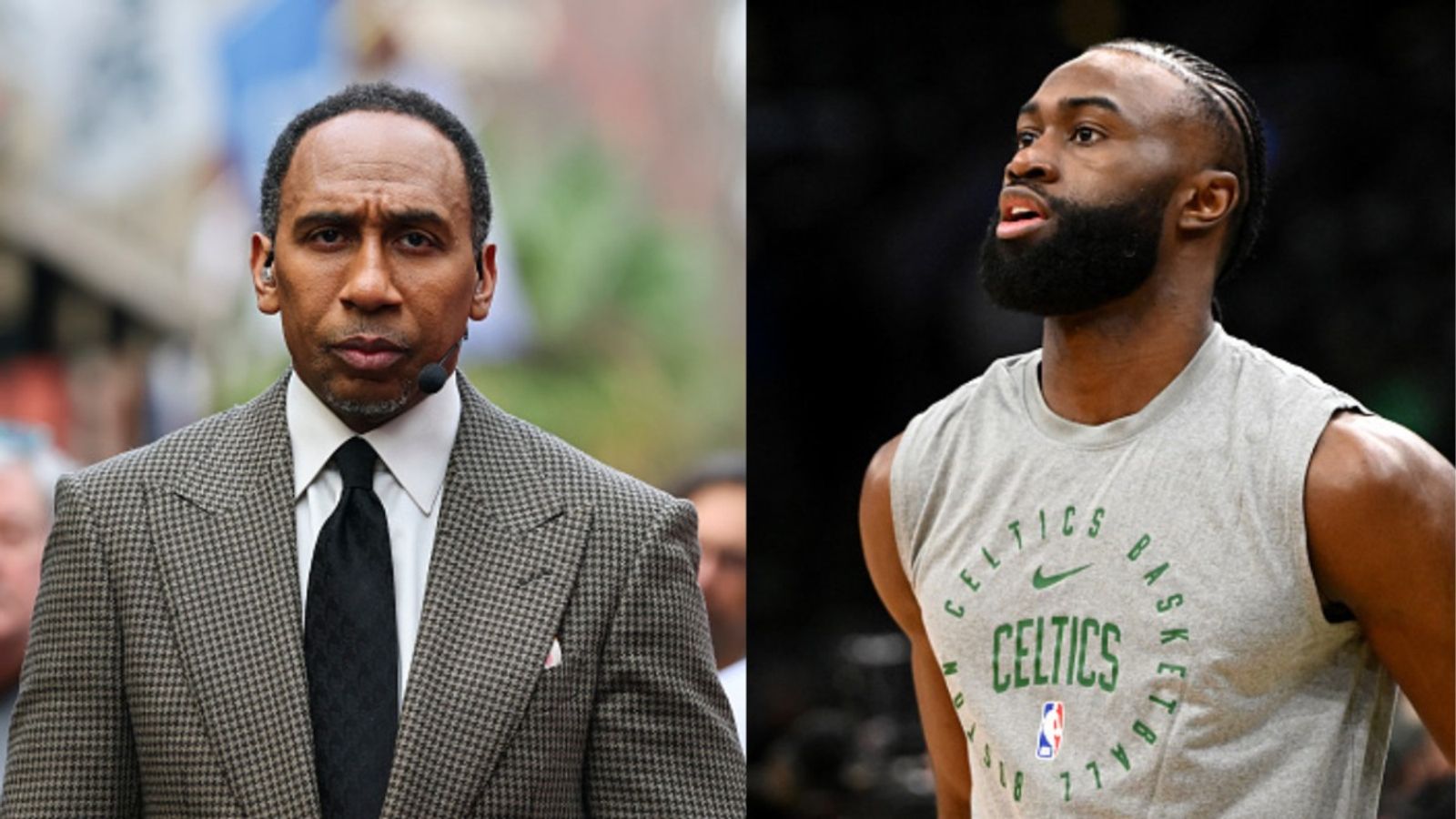 'He’s gonna expose our ignorance': Stephen A. Smith Justifies Calling Celtics Star Forward Jaylen Brown 'Unmarketable' Stephen A. Smith and Jaylen Brown in the frame.