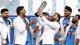 Team India celebrating Champions Trophy 2025 win Team India celebrating Champions Trophy 2025 win