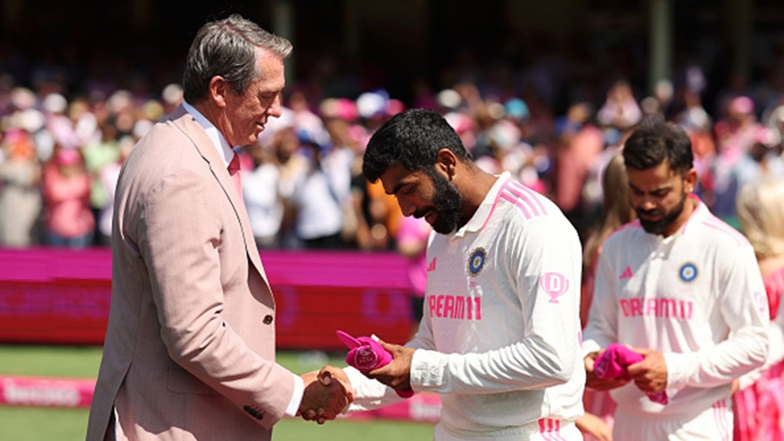 'My fuel tank was bigger than Jasprit's because I did not...': Glenn McGrath wants Bumrah to 'work even harder' after injury setback to prolong career Jasprit Bumrah of India hands Glenn McGrath his pink cap prior to day three of the fifth Test at Sydney Cricket Ground on January 05, 2025.