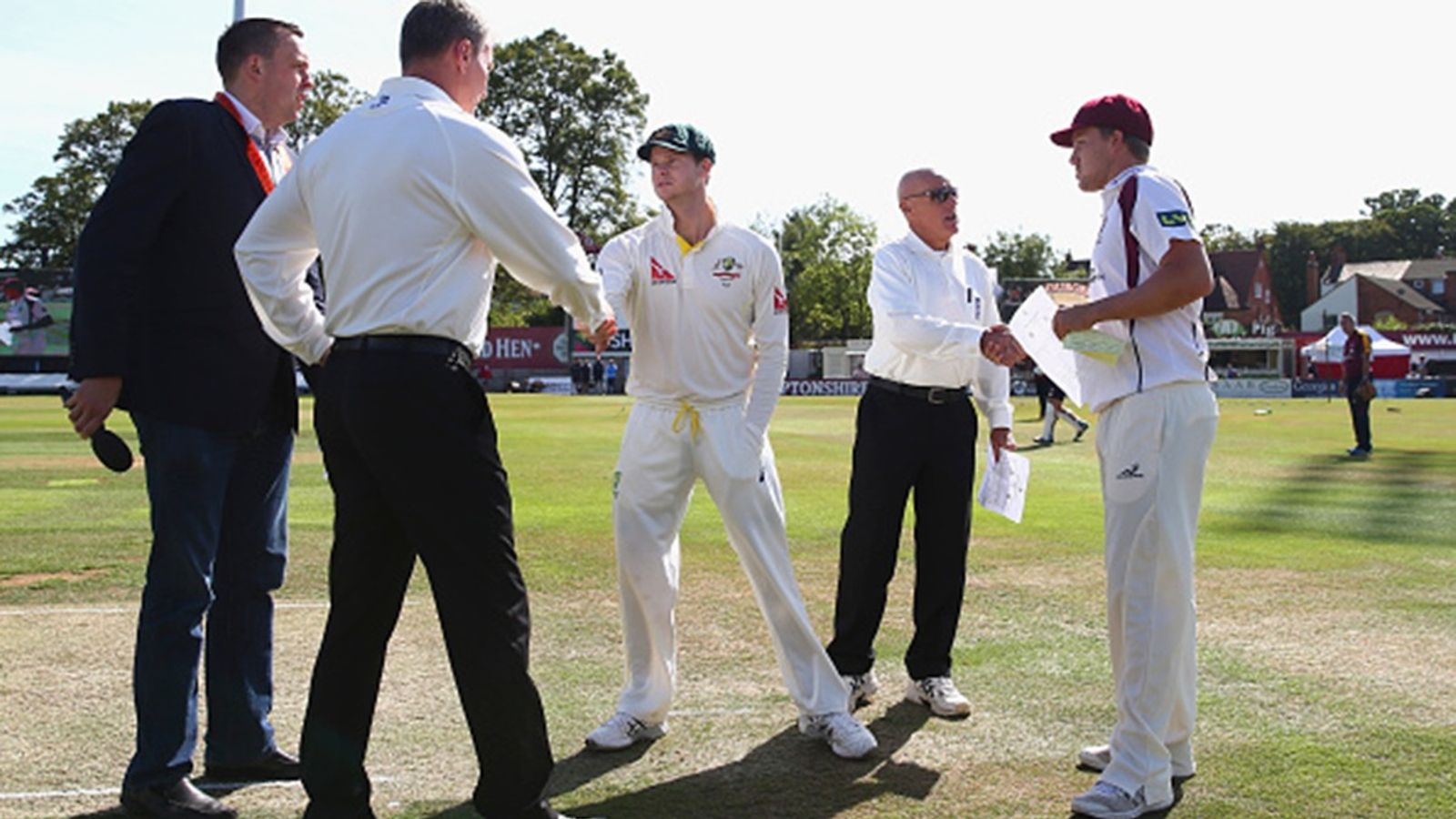 England's 34-year-old all-rounder with 13,152 runs and 133 wickets retires from professional cricket, says 'Scoring my first hundred at Lord's aged 18 and...' Steve Smith of Australia and Josh Cobb of Northamptonshire meet for the coin toss during day two of the tour match between Northamptonshire and Australia at The County Ground on August 15, 2015 in Northampton, England.