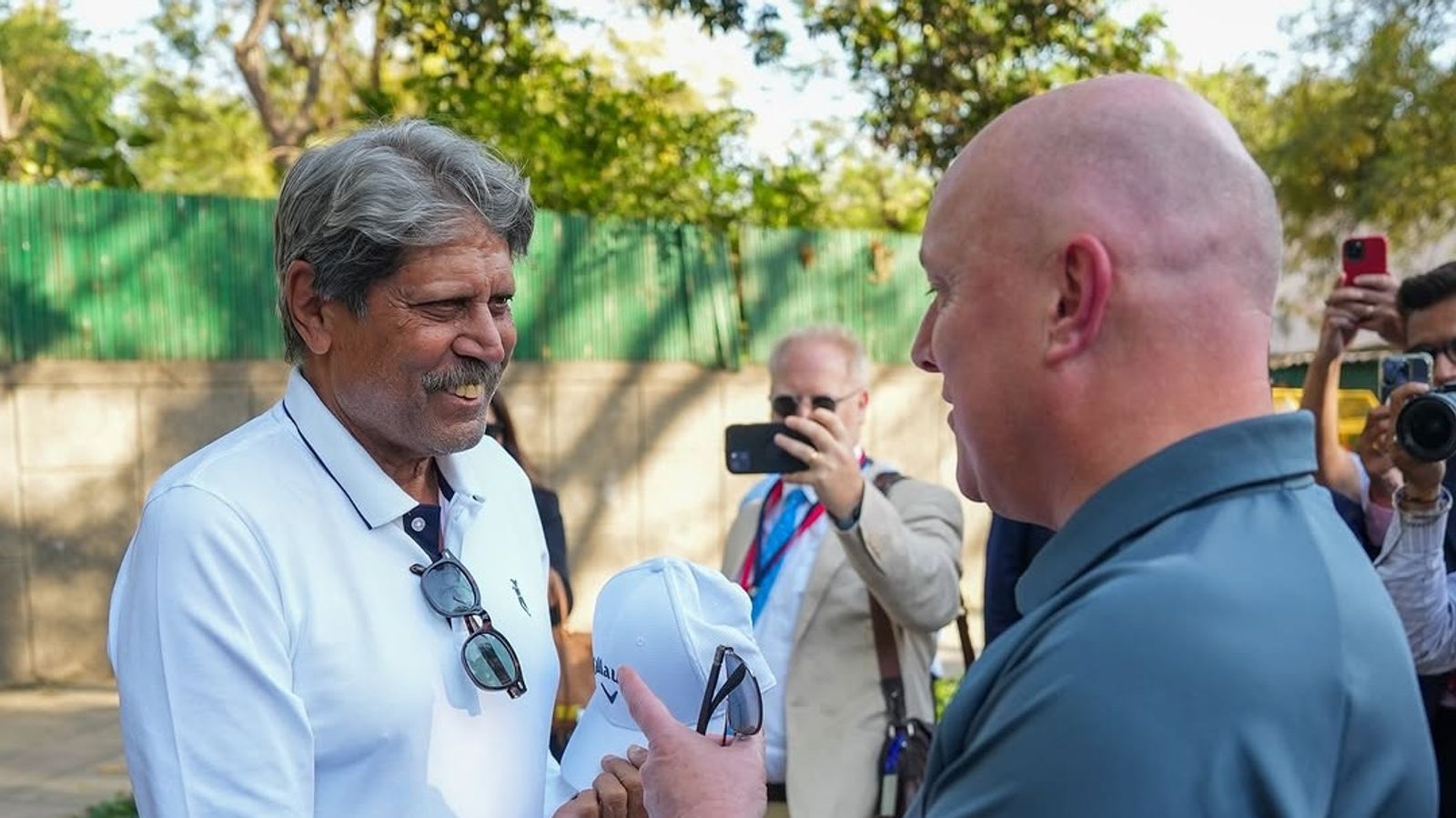 New Zealand Prime Minister Christopher Luxon plays gully cricket with legendary Kapil Dev New Zealand Prime Minister Christopher Luxon plays gully cricket with legendary Kapil Dev