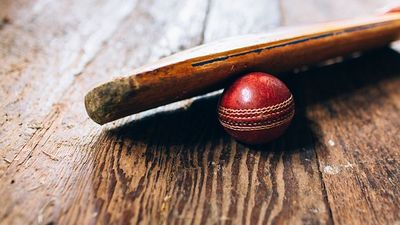 Faf Du Plessis appointed Namibia captain for World Cup Qualifiers A cricket bat resting on a red cricket ball on a wooden floor in this frame.