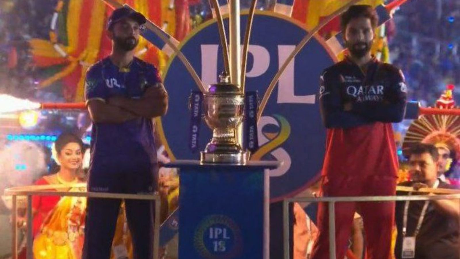 IPL 2025: RCB elect to bowl first against KKR in season opener as star player misses out; Know playing XI of both teams KKR captain Ajinkya Rahane (L) and RCB skipper Rajit Patidar in frame