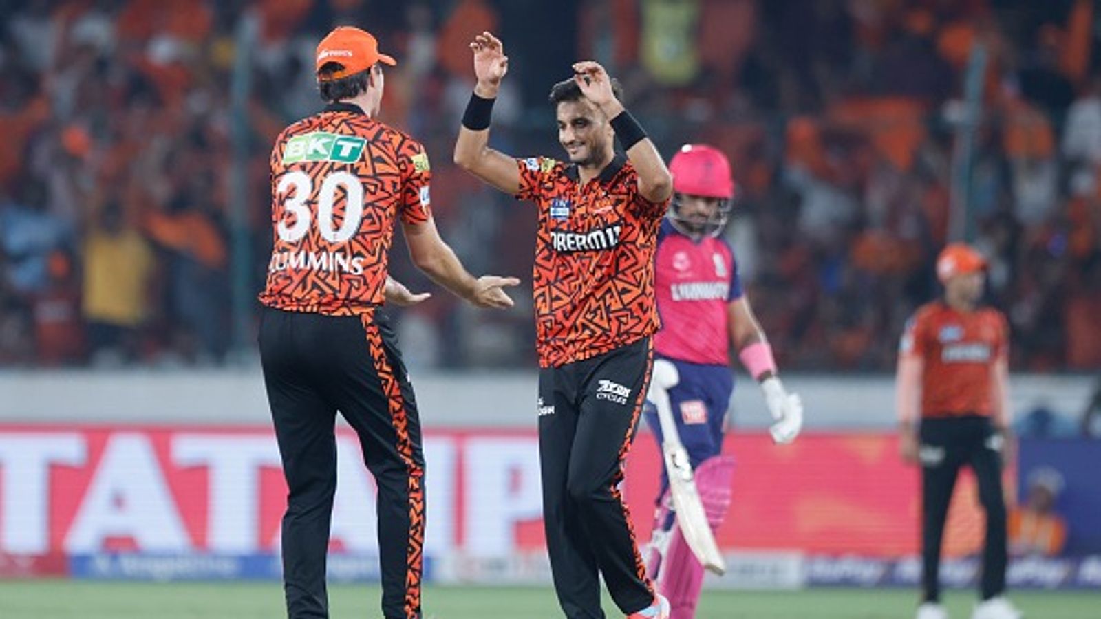 IPL 2025: Ishan Kishan, Travis Head's batting carnage powers SRH to dominating 44-run win against RR as Jurel-Samson's exploits go in vain Harshal Patel of Sunrisers Hyderabad celebrates the wicket of Sanju Samson of Rajasthan Royals during the 2025 IPL match between Sunrisers Hyderabad and Rajasthan Royals