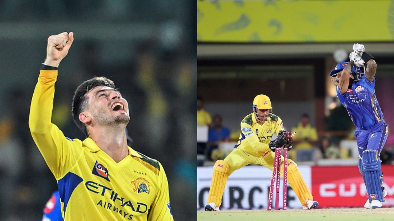 Someone like Mahi bhai...': Noor Ahmad namedrops MS Dhoni after picking four wickets against MI in CSK's IPL 2025 campaign opener Noor Ahmad celebrating Suryakumar Yadav's wicket after MS Dhoni stumping