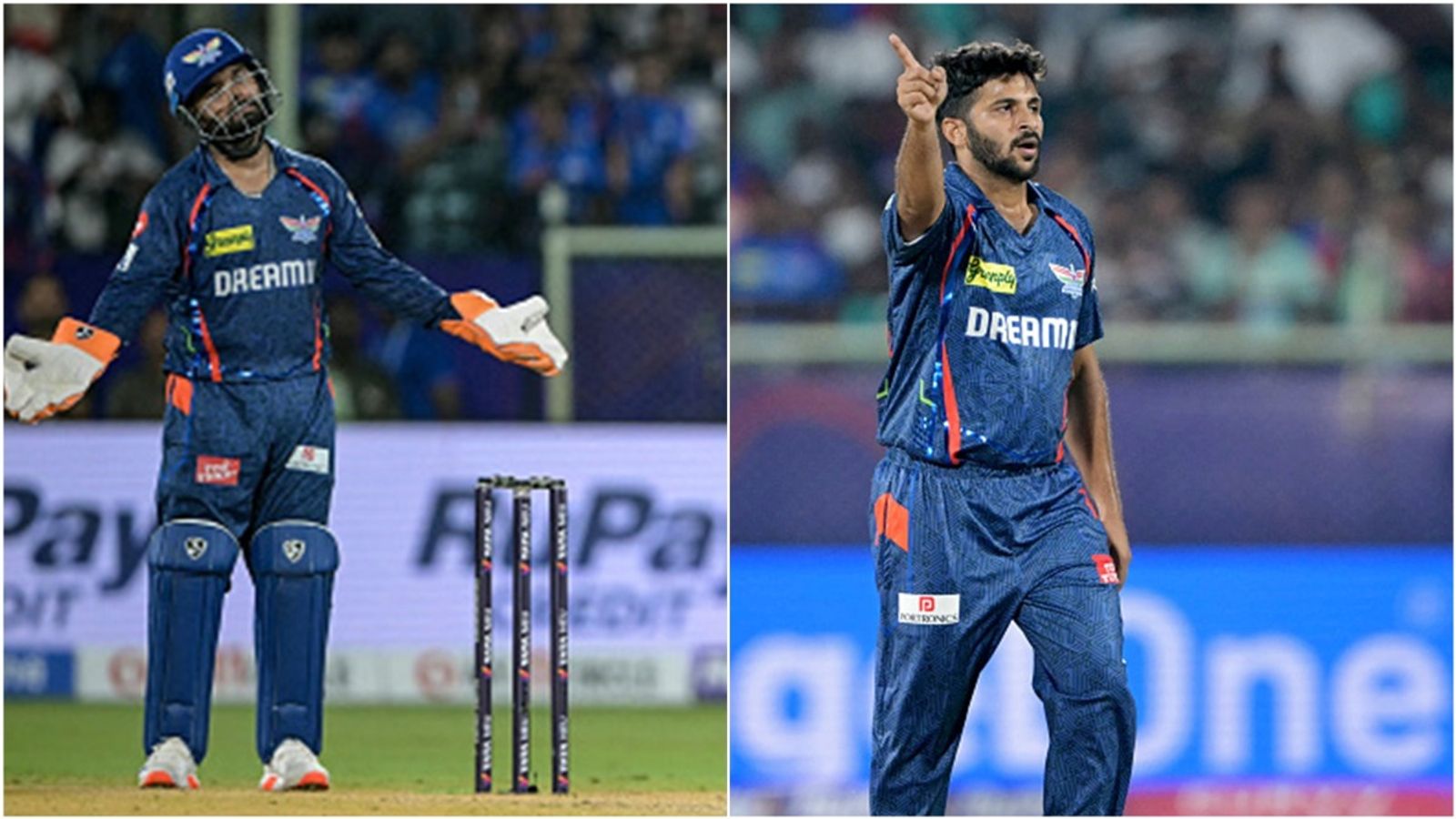 'He was trying to maybe do what MS Dhoni used to...': Ambati Rayudu on why Rishabh Pant did not use Shardul Thakur in death overs despite 2 early wickets Rishabh Pant gestures after the one-wicket loss to DC; Shardul Thakur celebrates after taking a wicket on LSG debut.