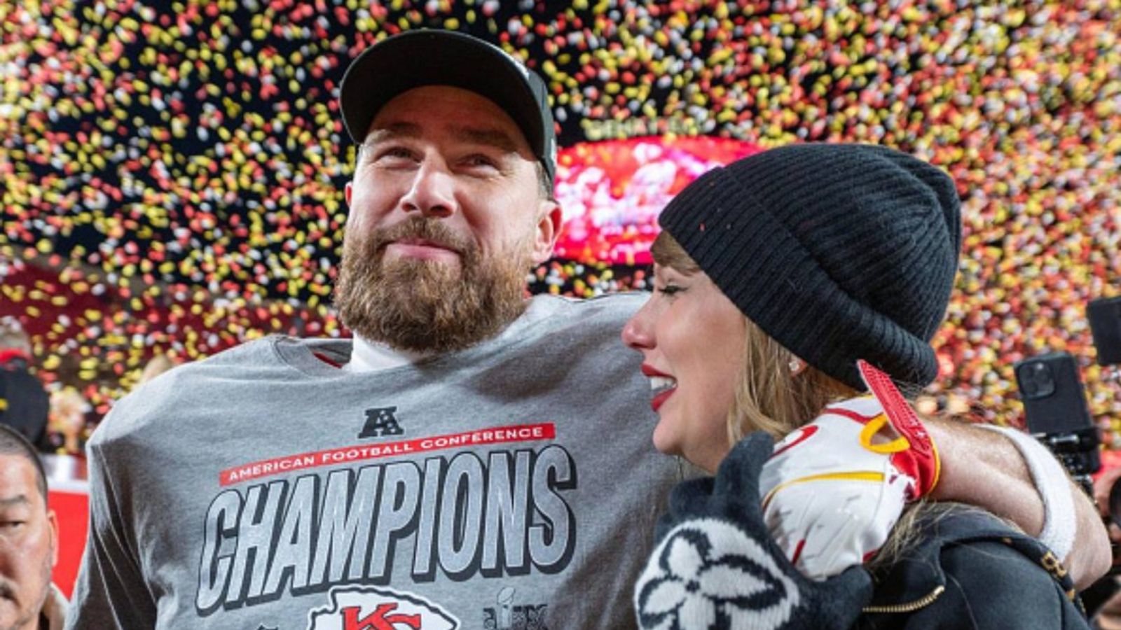 Travis Kelce sparks fan speculation after solo appearance, where was Taylor Swift? Travis Kelce and Taylor Swift in the frame (via Getty)