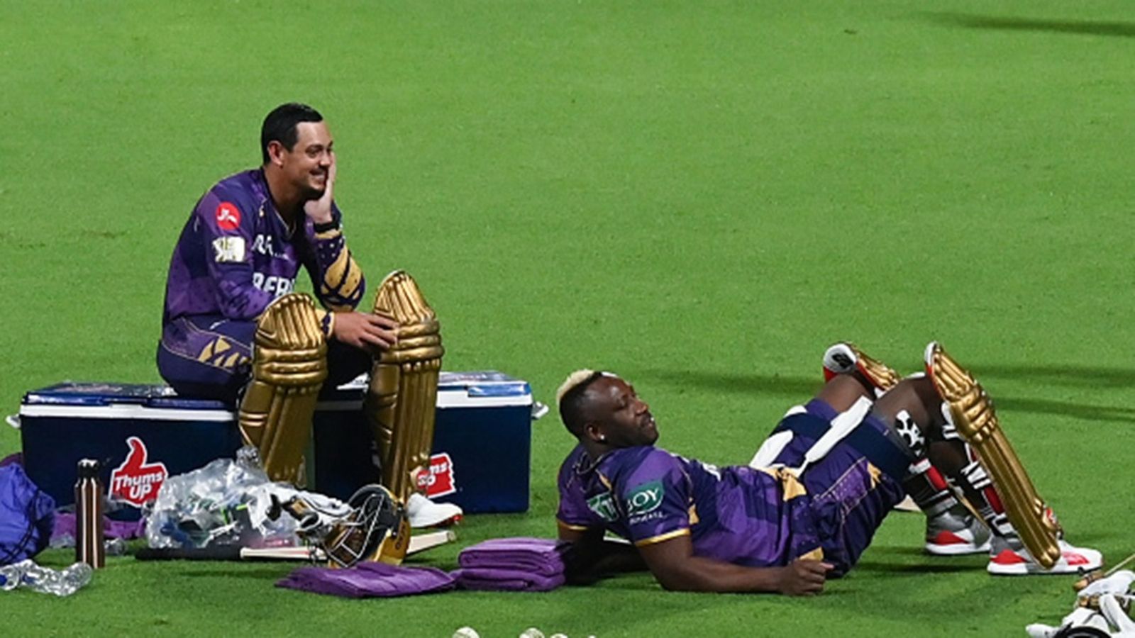 'It must be weighing in his mind that he failed last game, and he is...': KKR bowling coach on star player ahead of Rajasthan Royals game Andre Russell and Quinton de Kock of Kolkata Knight Riders (KKR) during practice at Eden Garden on March 20, 2025 in Kolkata, India.