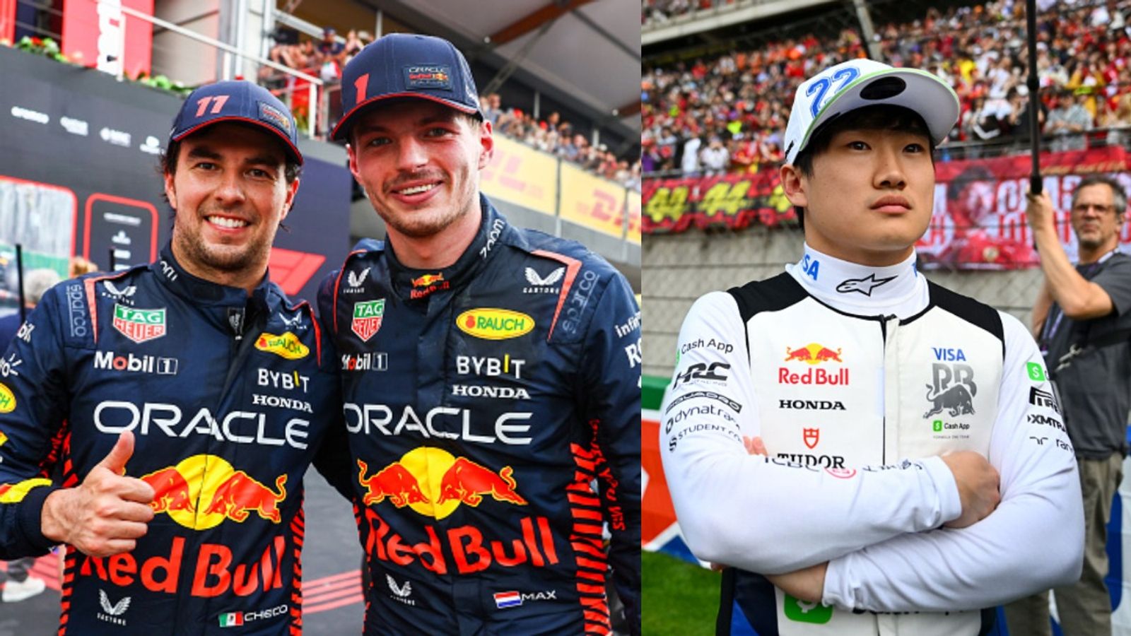 Sergio Perez Warned Against Yuki Tsunoda’s Promotion to Red Bull for His Own Protection Max Verstappen, Sergio Perez and Yuki Tsunoda in the frame