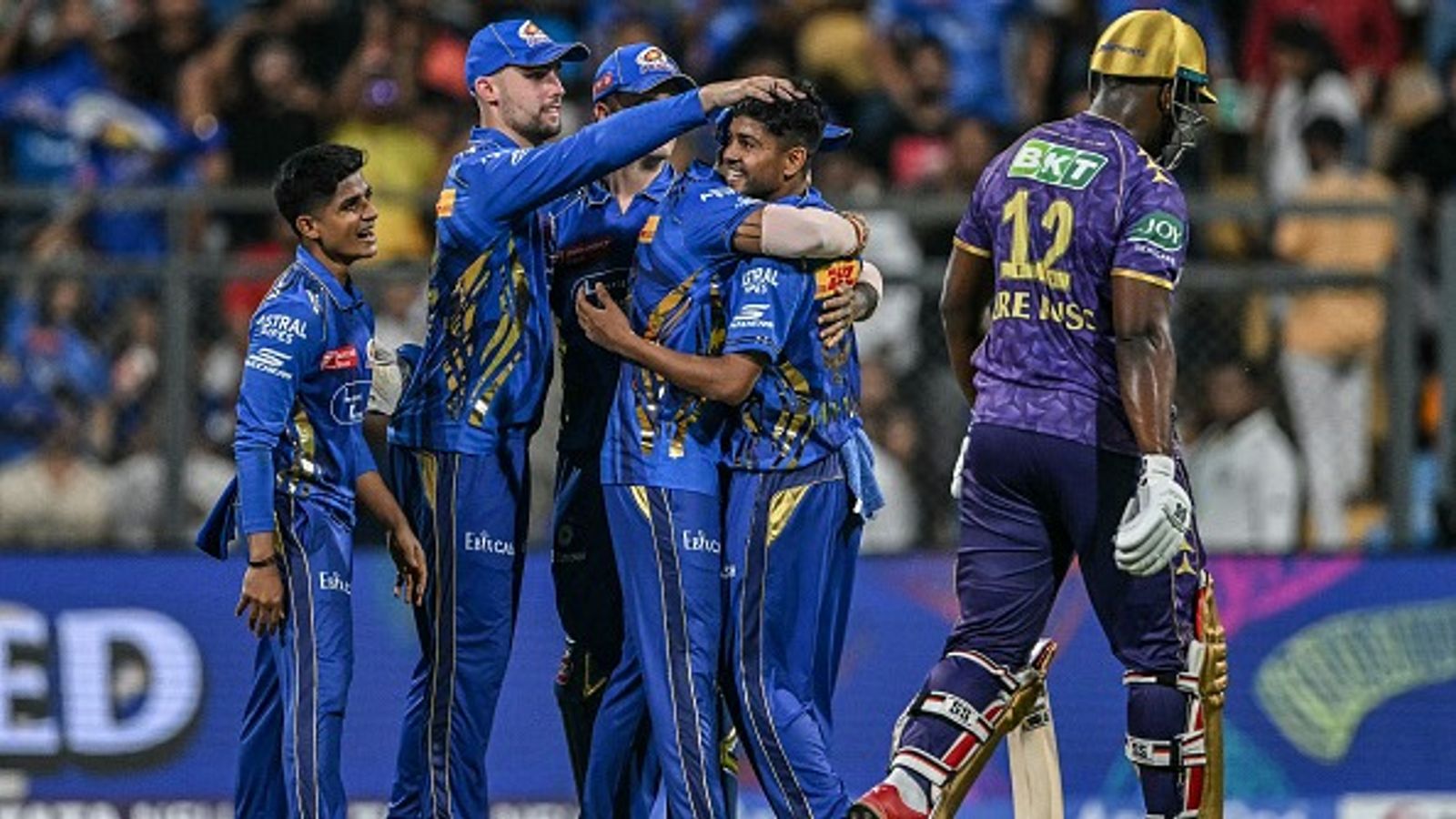 IPL 2025 updated points table: Mumbai Indians rise from ashes after recording 1st win, defending champions KKR bite dust after 8-wicket loss Mumbai Indians' Ashwani Kumar (2R) celebrates with teammates after taking the wicket of Kolkata Knight Riders' Andre Russell (R) during IPL 2025 clash