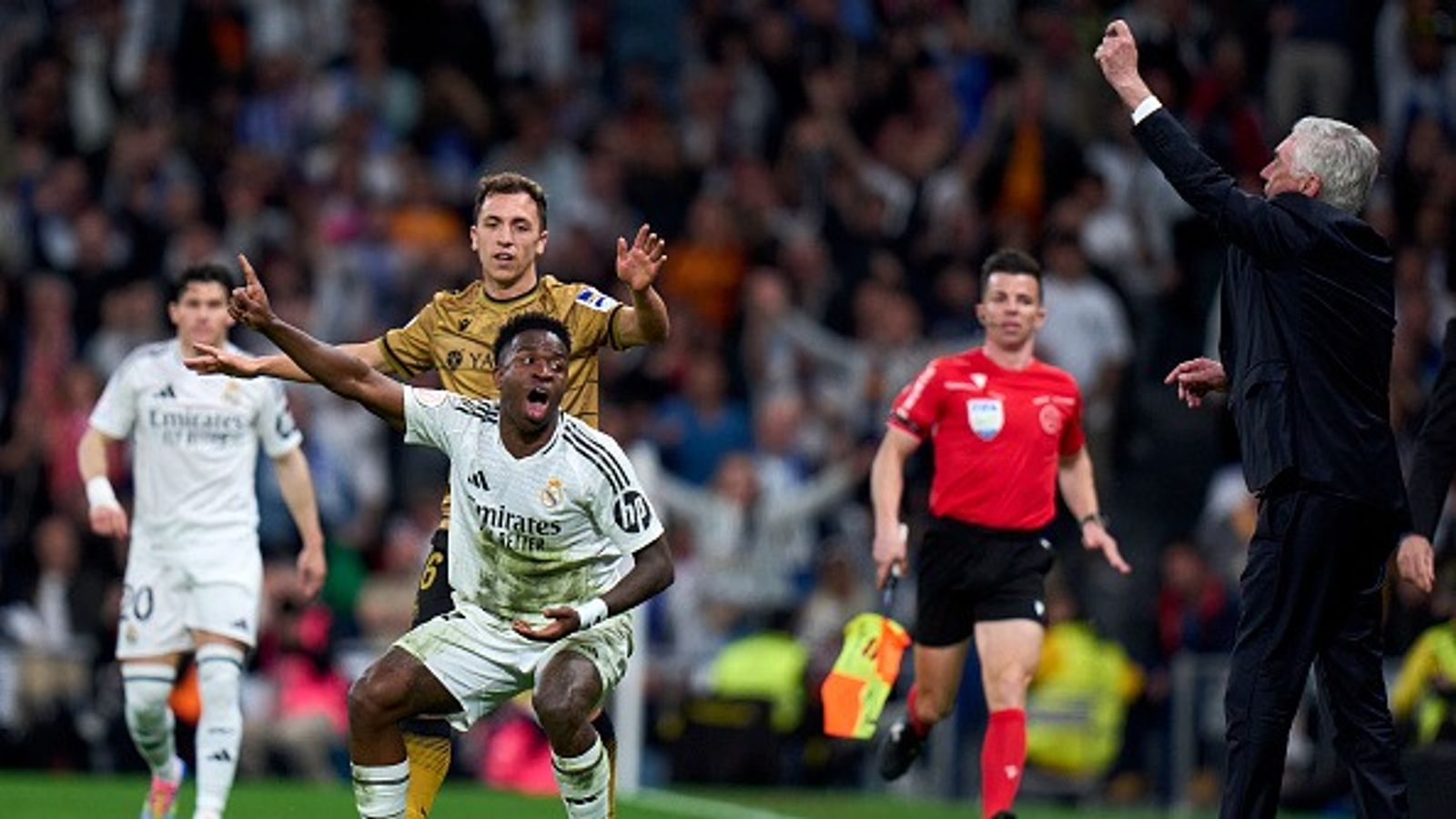 'I told him that he would be substituted': Real Madrid Manager Carlo Ancelotti Reveals The Stern Warning He Gave To Vinicius Junior During Copa del Rey Semifinal Against Real Sociedad Vinicius Junior of Real Madrid reacts during the Copa del Rey semifinal match between Real Madrid and Real Sociedad