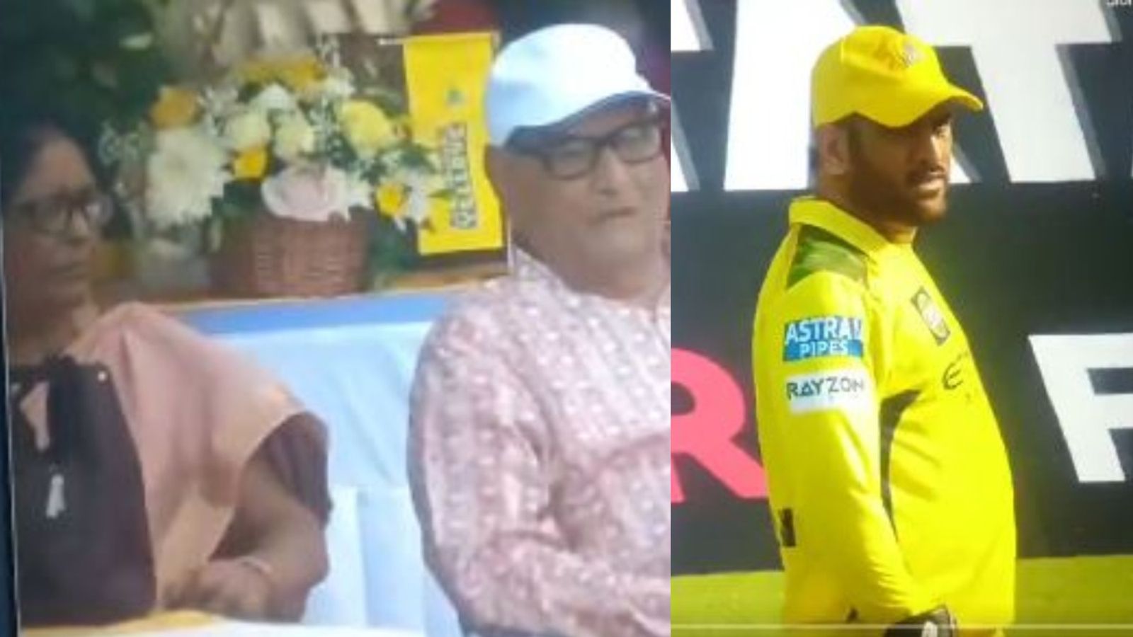 Watch: MS Dhoni's parents' appearance during CSK vs DC IPL 2025 clash sparks retirement speculations MS Dhoni's parents' appearance during CSK vs DC IPL clash sparks retirement rumours