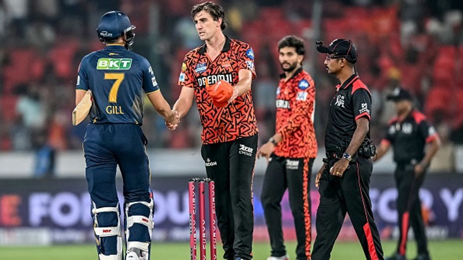 'Their pace bowling was tough to play': Pat Cummins admits helplessness against Siraj after SRH lost to GT SRH captain Pat Cummins shakes hands with GT skipper Shubman Gill in frame