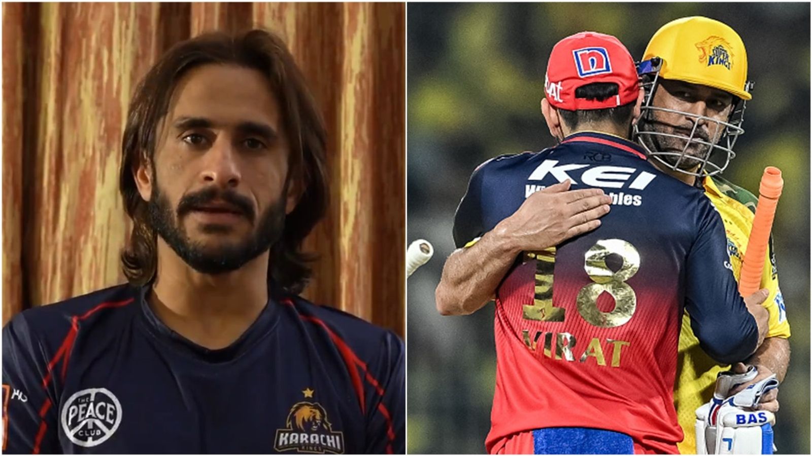 'Viewers will leave the IPL to watch us': Hasan Ali makes bizarre claim ahead of PSL 10 but on one condition Karachi Kings' Hasan Ali; CSK's MS Dhoni hugs RCB's Virat Kohli during IPL 2025 in Chennai.