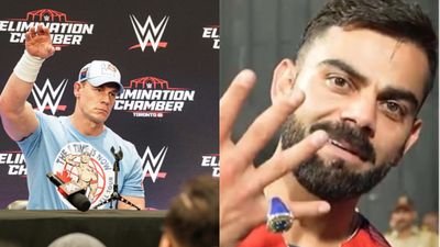 WWE legend John Cena's reaction to RCB icon Virat Kohli's 'you can't see me' pose breaks the internet WWE legend John Cena (L) and RCB great Virat Kohli in frame