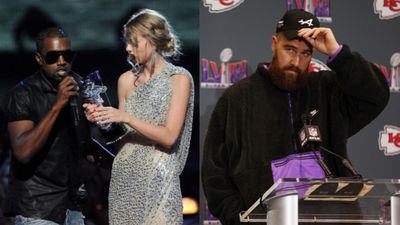 'IM MAD I HAVENT F****D TAYLOR SWIFT': Travis Kelce reacts to Kanye West's remarks against Swift Kanye West, Taylor Swift and Travis Kelce in the frame