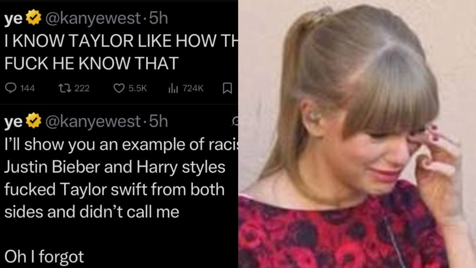 Taylor Swift Fires Back Legally at Kanye’s Offensive Allegations Accusing Swift of threesome with Harry Styles and Justin Bieber Taylor Swift and Kanye West remarks in the frame