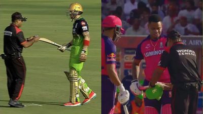 Umpires stop game to check Shimron Hetmyer and Phil Salt's bats during RR VS RCB clash - Here's why Umpires check Shimron Hetmyer and Phil Salt's bats