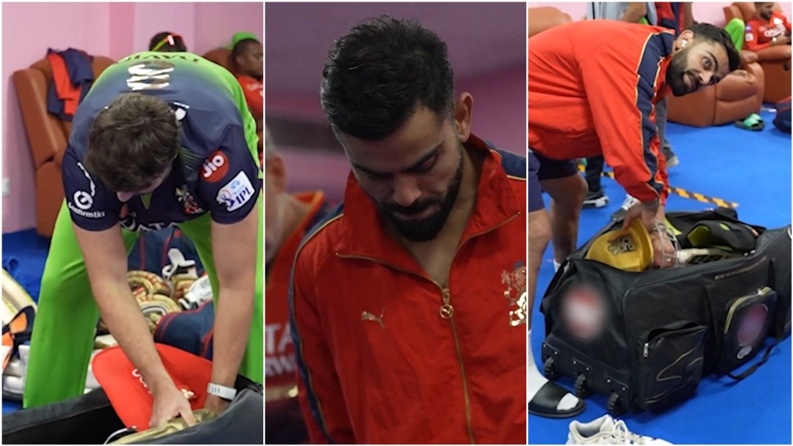 Virat Kohli curses in dressing room as Tim David hides his bat as prank after Rajasthan Royals match; watch video Tim David hides Virat Kohli's bat as part of a prank in the RCB dressing room.
