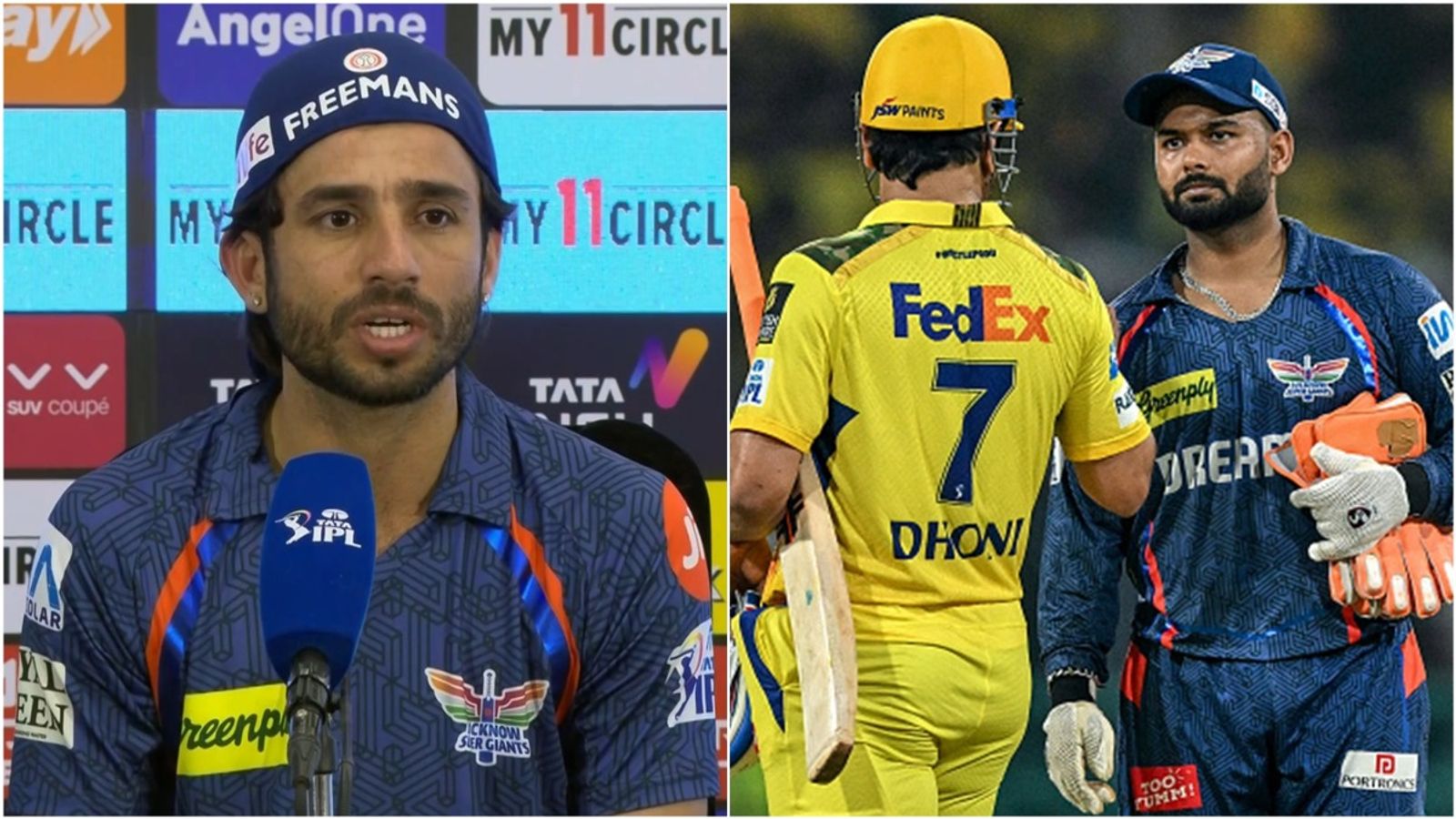 'I came to the wicket twice, but maybe he...': Ravi Bishnoi reacts to Rishabh Pant not giving him an over against MS Dhoni Ravi Bishnoi at the post-match press conference; MS Dhoni and Rishabh Pant after CSK's win over LSG.