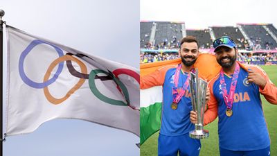 Cricket at LA 2028: IOC announces venue for Cricket's historic Olympics return Olympics Flag along with Rohit Sharma and Virat Kohli in the frame