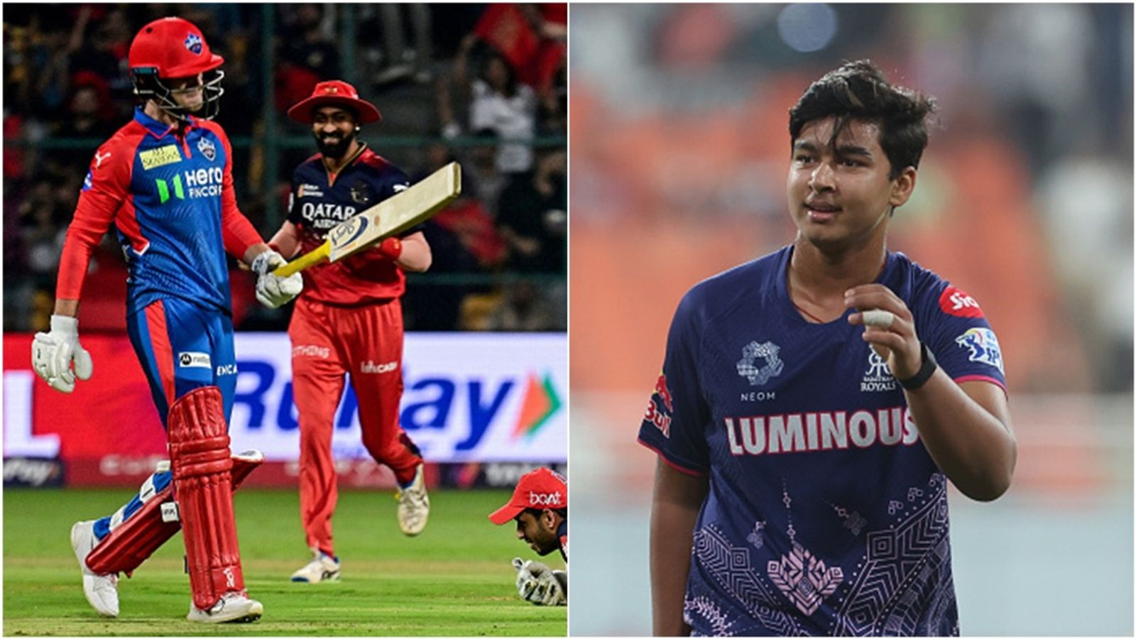 DC vs RR Predicted Playing XI: Will Axar Patel bench Jake Fraser-McGurk for home clash? Debut on cards for Vaibhav Suryavanshi? DC's Jake Fraser-McGurk after losing his wicket against RCB; RR's young recruit Vaibhav Suryavanshi during a training session.