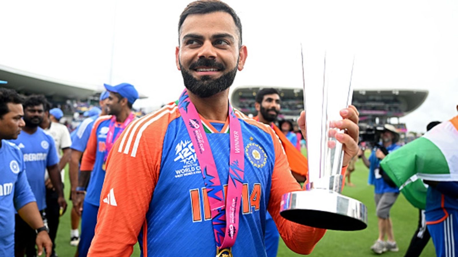 Los Angeles Olympics social handle uses retired T20I player Virat Kohli's photo in huge update confirming ground for cricket's historic return Virat Kohli of India lifts the ICC Men's T20 World Cup Trophy after victory in the Final against South Africa at Kensington Oval on June 29, 2024 in Bridgetown, Barbados.