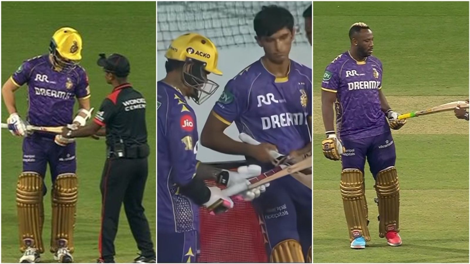 3 KKR players' bats fail the gauge test during the failed run chase against Punjab Kings, Dale Steyn says 'Check the scores... haha' Anrich Nortje, Sunil Narine, Andre Russell's bats were found oversized during the run chase against Punjab Kings.
