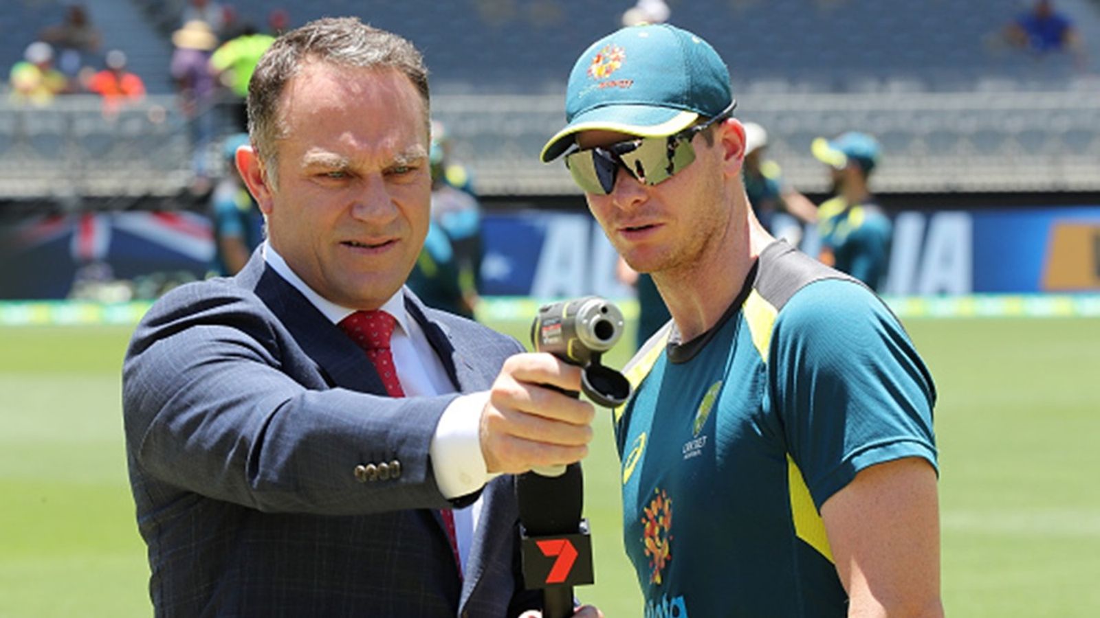 Former Australian cricketer gets suspended jail term for domestic violence, judge tells him 'Your rehabilitation will not be easy' Michael Slater takes the pitch side temperature readings as Steve Smith of Australia looks on during day two of the First Test against New Zealand at Optus Stadium on December 13, 2019 in Perth, Australia.