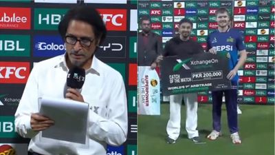 Watch: Presenter Ramiz Raja says 'IPL' instead of PSL in major goof-up as he sees former Gujarat Titans player get 'catch of the match' award Ramiz Raja, Joshua Little
