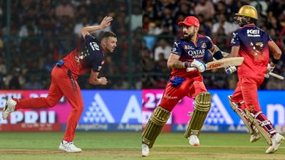 RCB vs RR Highlights, IPL 2025: RCB's Chinnaswamy woes finally end as Hazlewood-Kohli's heroics down RR by 11 runs RCB's Josh Hazlewood (L), Virat Kohli (C) and Devdutt Padikkal in frame