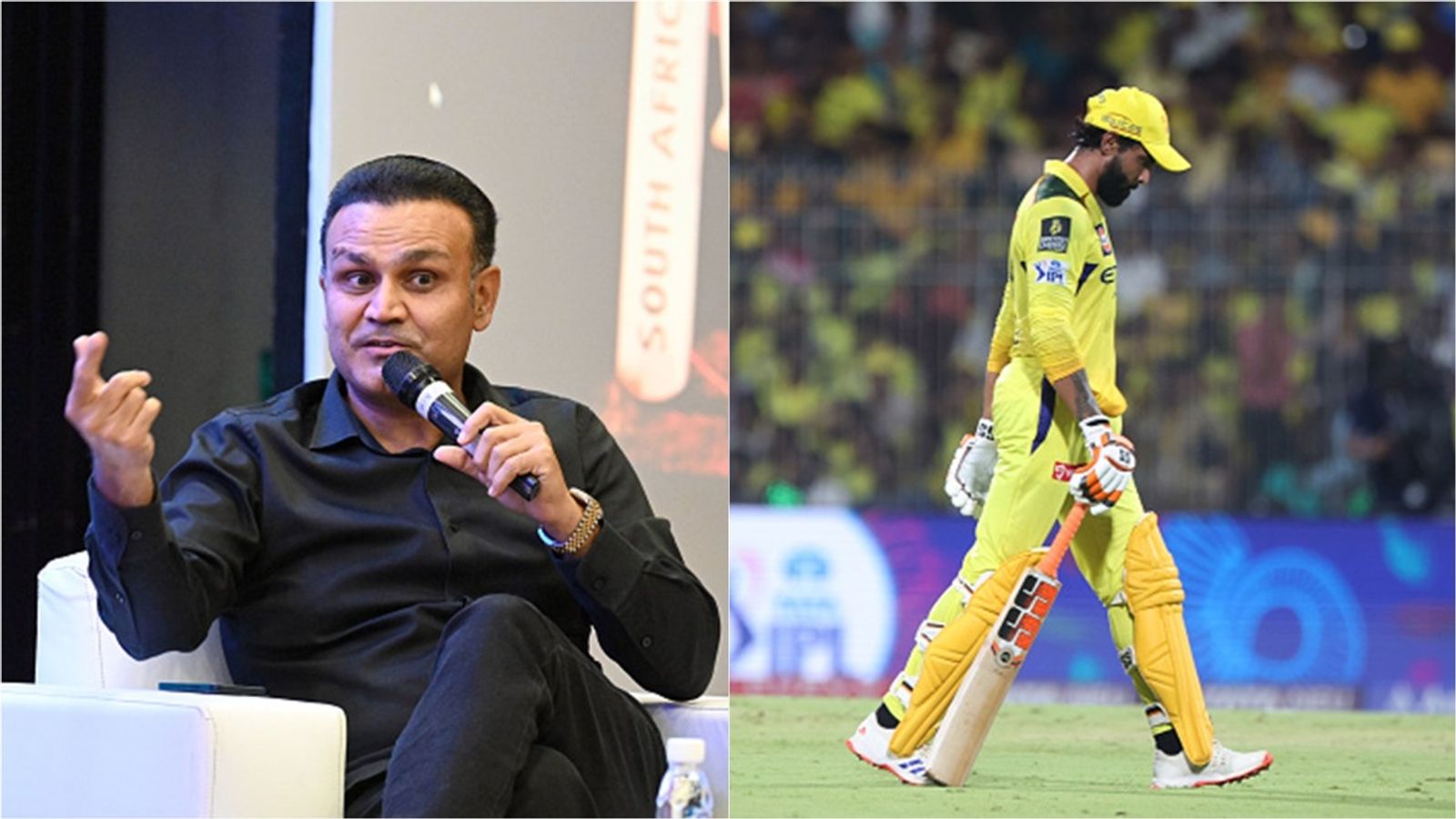 'Jadeja has got a useless strike rate, but at least try to...': Virender Sehwag tears into CSK all-rounder's approach after SRH defeat Former Indian opener Virender Sehwag; CSK all-rounder Ravindra Jadeja after losing his wicket to Kamindu Mendis.