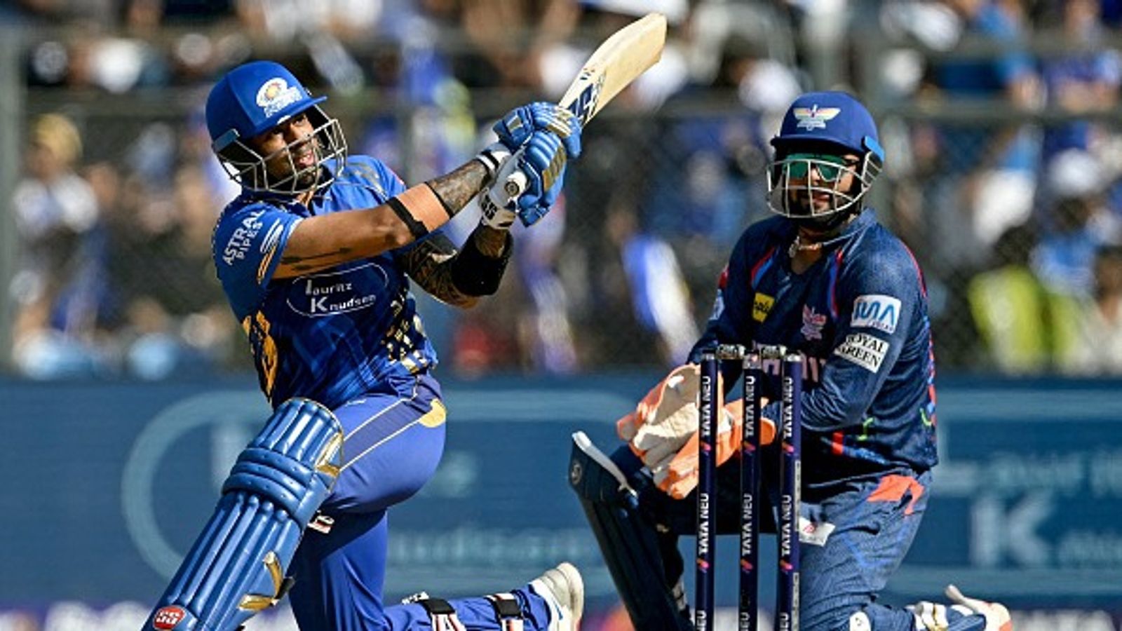 'To be honest, I was really happy when we lost...': Suryakumar Yadav reacts after grabbing Orange Cap post sizzling fifty vs LSG MI's Suryakumar Yadav (L) plays a shot while LSG's Rishabh Pant looks on in frame