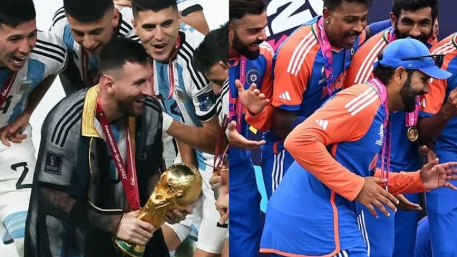 Rohit Sharma's birthday: FIFA World Cup's social media post comparing India ODI and Test captain with Lionel Messi goes viral Lionel Messi and Rohit Sharma collecting World Cup in their respective sports