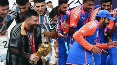 Rohit Sharma's birthday: FIFA World Cup's social media post comparing India ODI and Test captain with Lionel Messi goes viral Lionel Messi and Rohit Sharma collecting World Cup in their respective sports