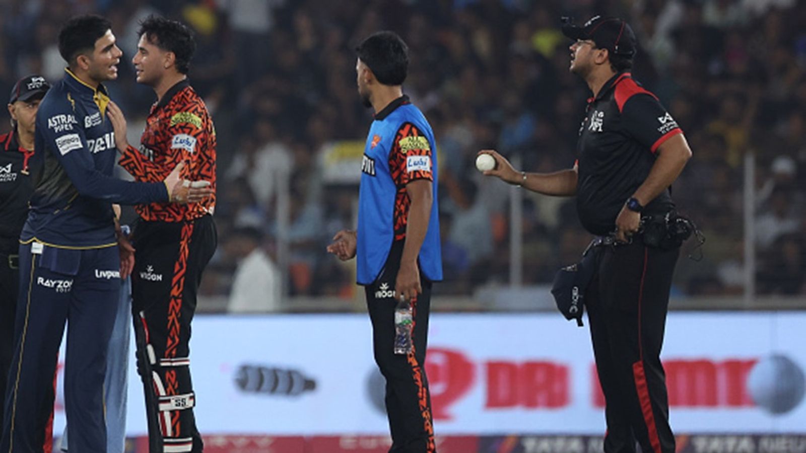 Shubman Gill gets into another heated altercation with umpires, Abhishek Sharma asks him to calm down; watch viral video Shubman Gill of Gujarat Titans interact with Umpire during the 2025 IPL match against Sunrisers Hyderabad at Narendra Modi Stadium on May 2, 2025, in Ahmedabad, India.