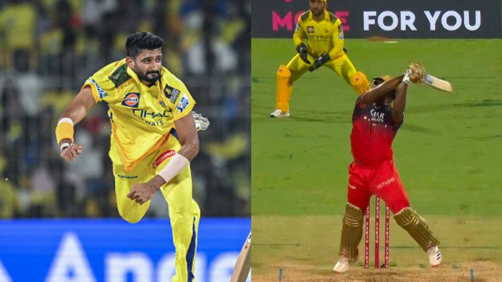 6,6,4,6,6,4: Romario Shepherd onslaught brings Khaleel Ahmed's doomsday, CSK pacer leaks 33 runs in an over during RCB vs CSK clash CSK's Khaleel Ahmed (CSK) and RCB's Virat Kohli in frame
