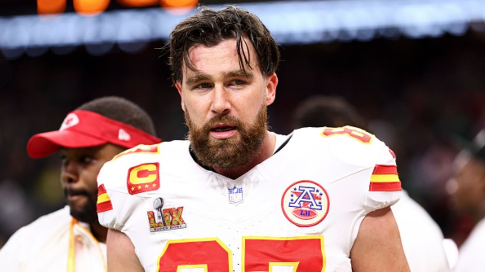 Travis Kelce's friend comes in his defense amid a ridiculous idea about him that’s going viral Travis Kelce in the frame (via Getty)