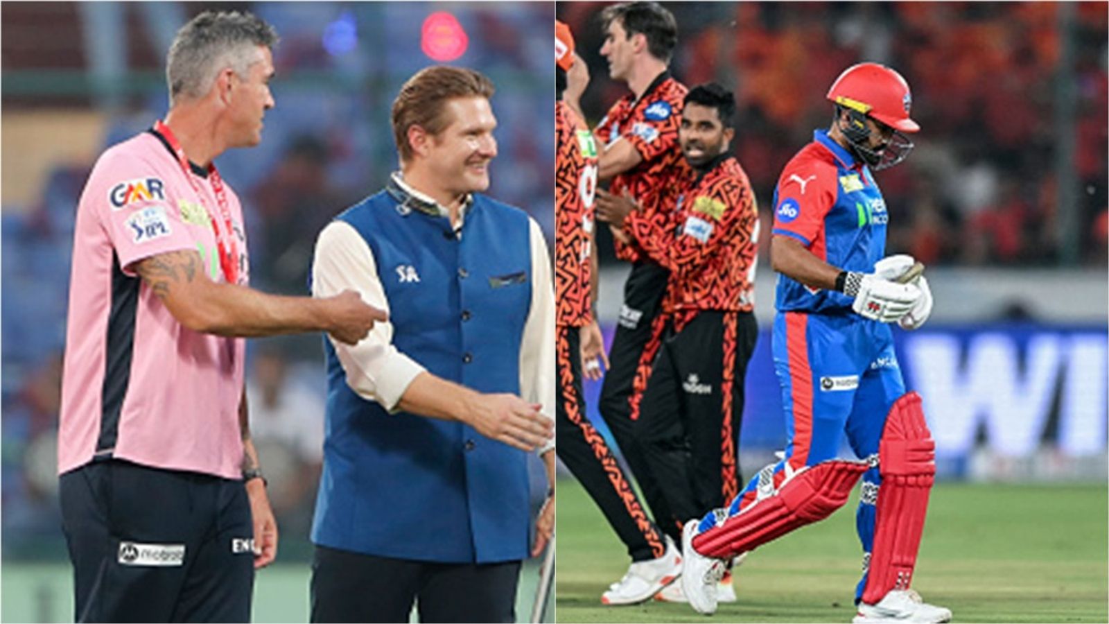'I nearly fell off my chair when I saw Karun Nair walk out to open': Ex-DC assistant coach Shane Watson bashes team management after collapse vs SRH Delhi Capitals mentor Kevin Pietersen with former assistant coach Shane Watson; Karun Nair after losing his wicket to SRH's Pat Cummins.