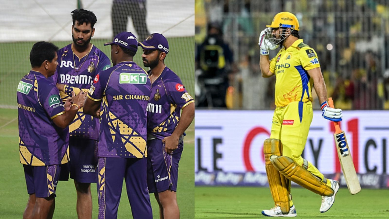 Coach Chandrakant Pandit advises KKR players how to ignore noise around MS Dhoni in IPL 2025 clash vs CSK, says 'If you ask me...' KKR coach Chandrakant Pandit talks with his team (L) and CSK captain MS Dhoni in frame