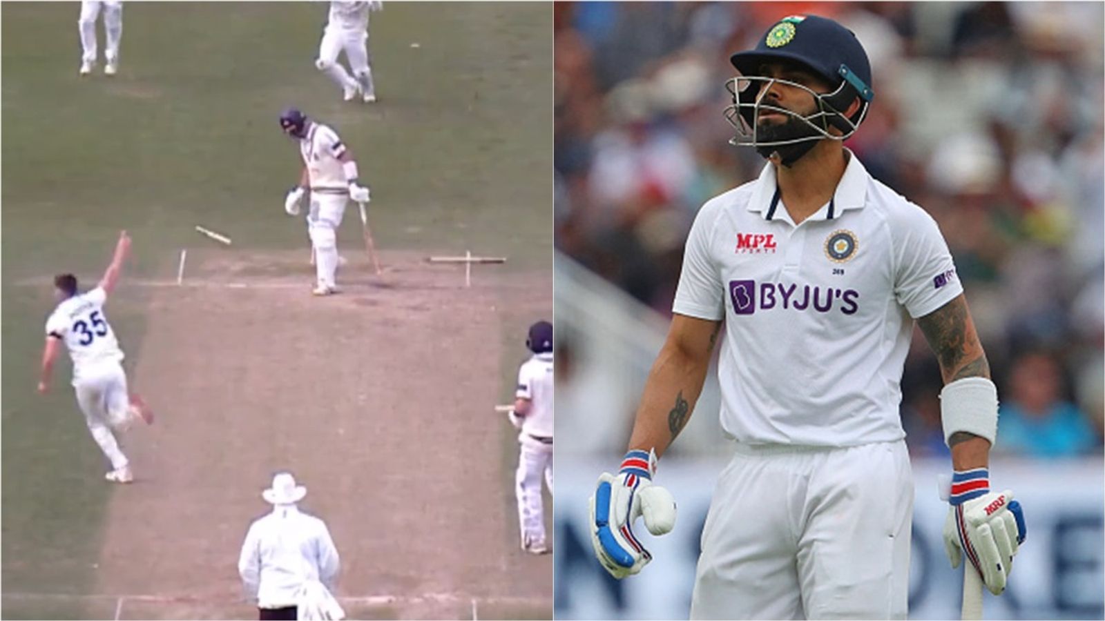 'We don't blame you Virat': County Cricket's sly dig at Kohli as he informs BCCI about intention to retire from Tests ahead of England tour Stumps flattened by England's County bowler; Virat Kohli during tour of England.