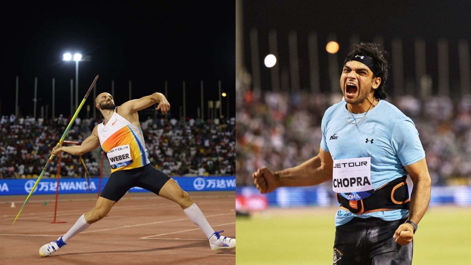 Doha Diamond League: Neeraj Chopra finishes 2nd despite creating history, Julian Weber steals title with mammoth 91.03m throw Javelin superstars Julian Weber (L) and Neeraj Chopra in frame